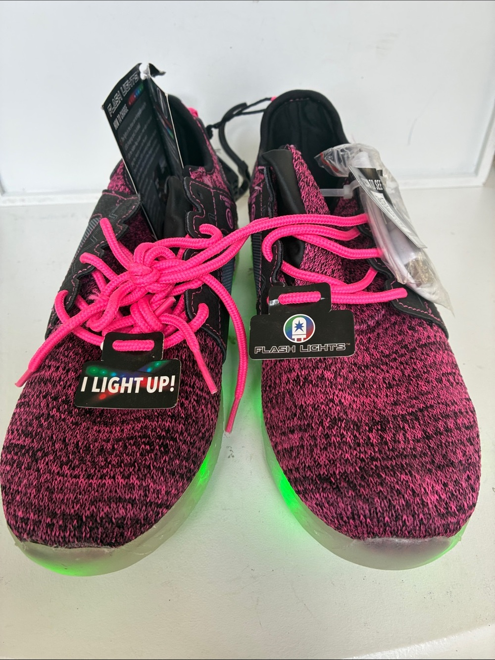 Girls' Pink Light-Up Knit Athletic Sneakers